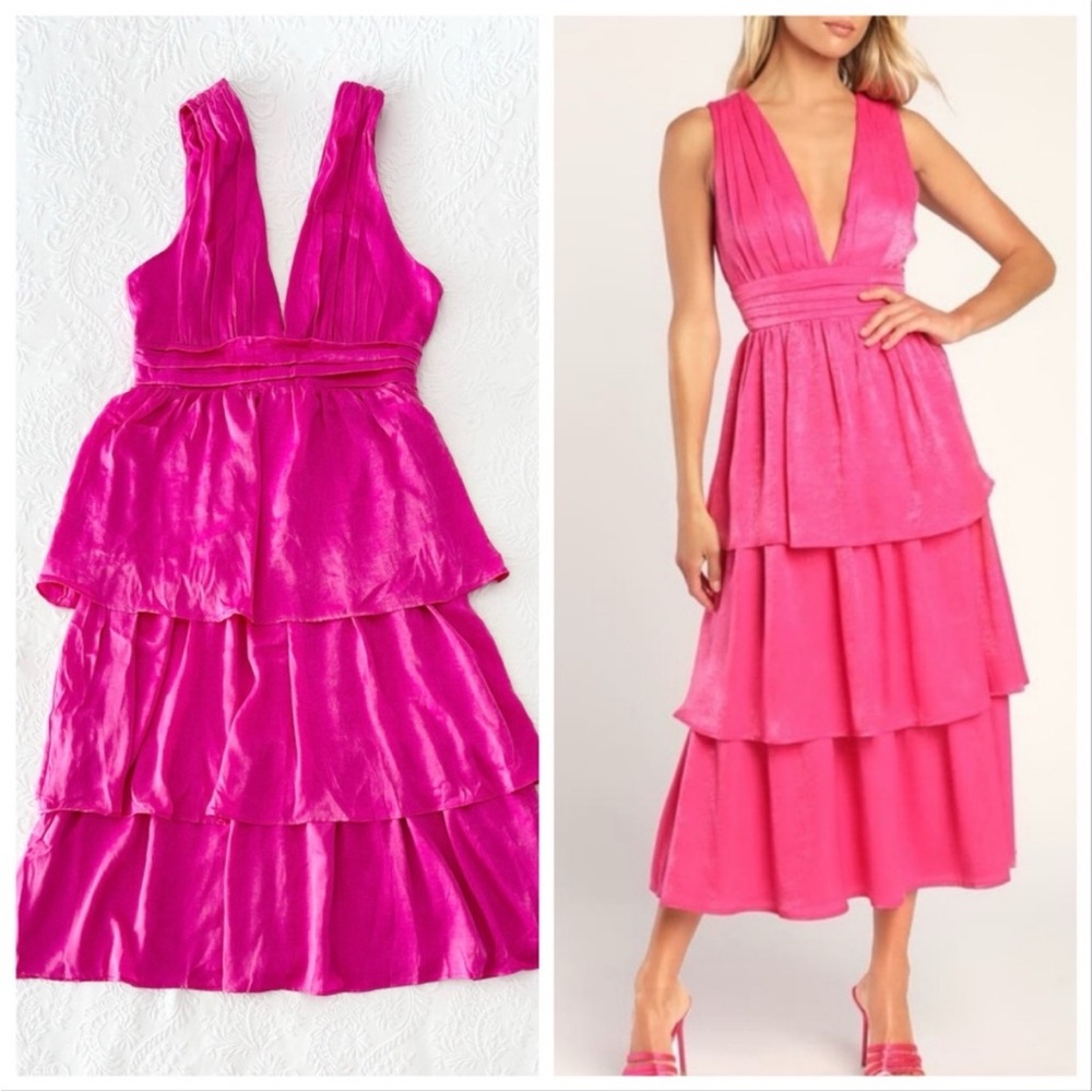 Lulu's Pink Layered Midi Dress
